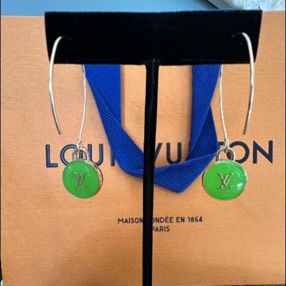 Louis Vuitton LV Gold & Lime Green Charms on Fish Hook Style Earrings (LVXX027) - Picture 5 of 6